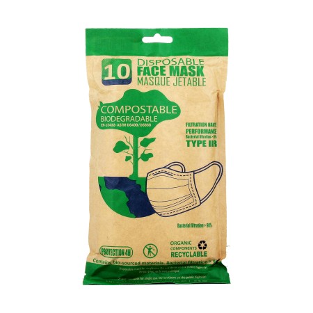 Masques « 65 » Chirurgical Type IIR Adulte Écologique Biodégradable et compostable Sachet de 10