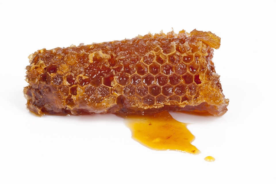 Nid d'abeille rempli de miel.
